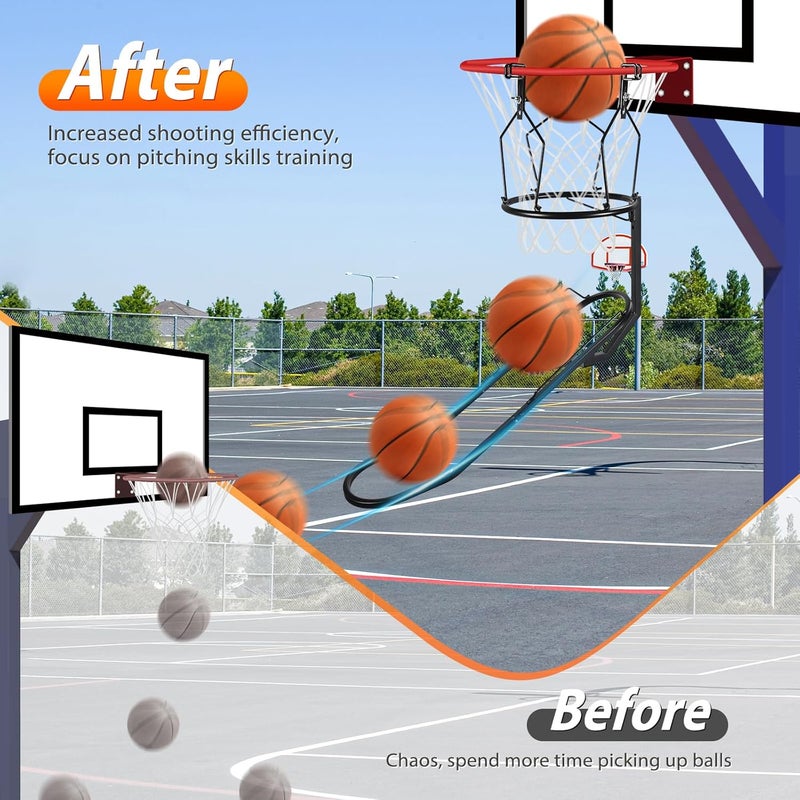 GADFISH Basketball Rebounder, 180° Rotatable Basketball Return Attachment with 3 Stable Large Hooks, Heavy Duty Basket Ball Accessories Ball Return Training Aid for 18" Rim Basketball Hoop - Image 3